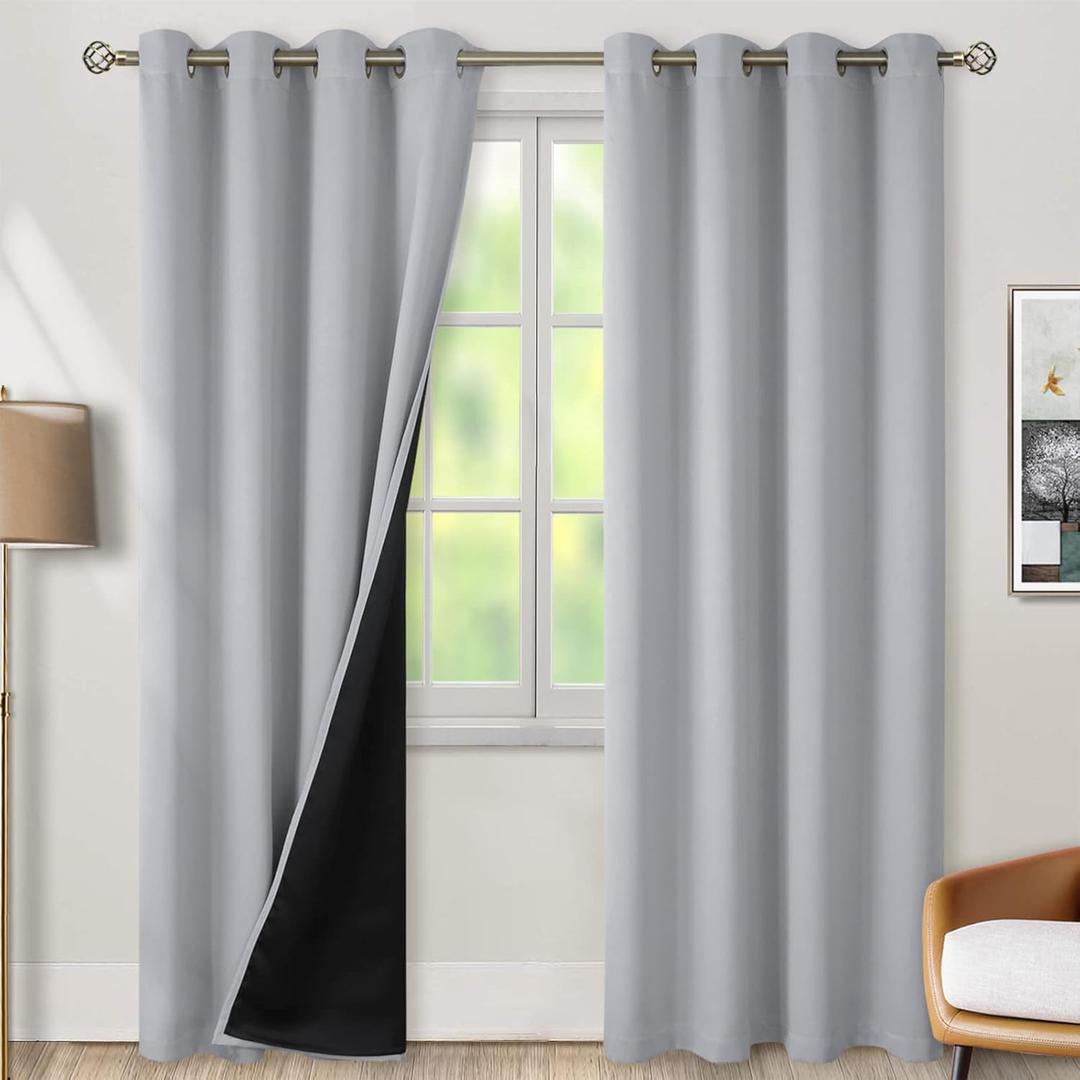 BGment Light Grey Blackout Curtains for Bedroom Window 84 Inch Length 2 Panels Set, 100% Light Blocking Thermal Insulated Grommet Drapes for Living Room Darkening with Black Liner, 52 Inch Wide Each