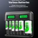 EBL Rechargeable D Batteries 4 Pack 1.2V 10000mAh High Capacity with LCD Smart Battery Charger for Ni-MH AA AAA C D Rechargeable Batteries