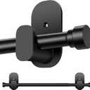 TONIAL Curtain Rods No Drilling for Windows from 54 to 82 Inches, 5/8 Inch Curtain Rod 32 to 86 inch with Adhesive Brackets without drilling, Renter Apartment Friendly Adjustable Drapery Rods, Black