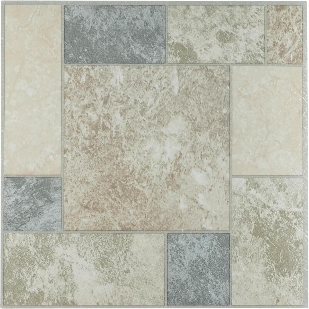 Tivoli Self Adhesive Vinyl Floor Tiles, 45 Tiles - 12" x 12", Marble Blocks - Peel & Stick, DIY Flooring for Kitchen, Dining Room, Bedrooms, Basements & Bathrooms by Achim Home Decor