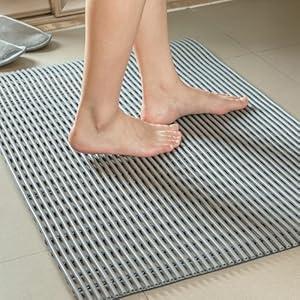 Shower Mat Non Slip Bathtub Mat, PVC Bathroom Mat, Sturdy & Soft Bath Mat for Indoor Outdoor Use, Quick Drain, Easy to Cut (Grey) (24"x36")