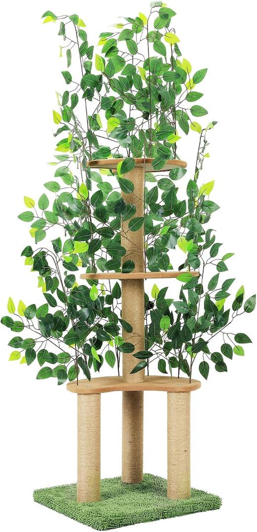 Cat Tree with Leaves, Cat Tower for Indoor Cats, Cat Tree with Scratching Post for Climbing, Hiding(Green)