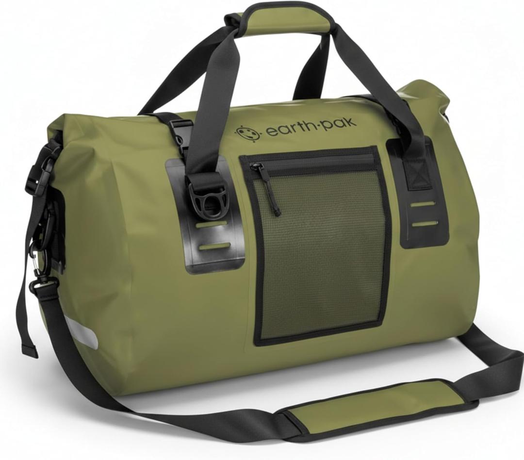 Earth Pak Waterproof Duffel Bag - Heavy Duty Motorcycle Dry Bag with Large Storage Space Perfect for Traveling, Camping, Kayaking, Fishing & Canoeing Bag 50L/70L/90L/120L Sizes (Green)