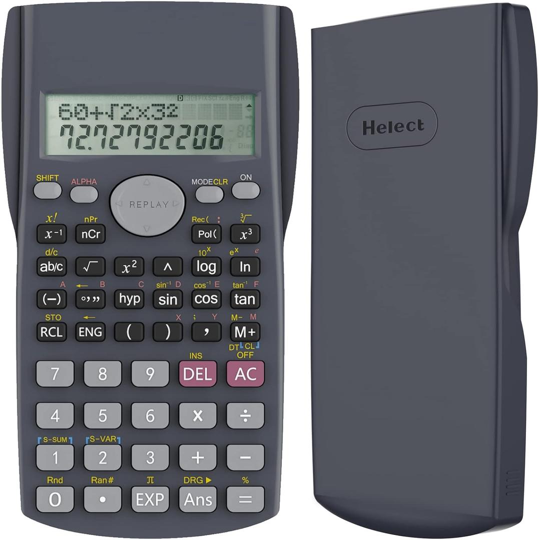 Helect 2-Line Engineering Scientific Calculator, Suitable for School and Business (Black)