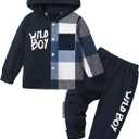 KANGKANG Toddler Boy Clothes Plaid Long Sleeve Hoodie Sweatshirt + Pants 2pcs Fall Winter Boys Outfit Set (4-5T)