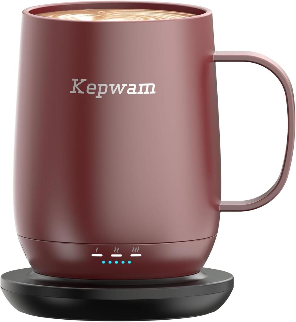 Self Heating Coffee Mug 2, 16oz Smart Heated Coffee Mug, 150 Min Battery Life - Hot up to 149 Temperature Control Coffee Mug Warmer, Gifts for Dad Mom (No APP) (Burgundy)