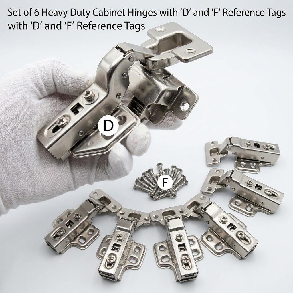 Set of 6 Heavy Duty Concealed Cabinet Hinges with Mounting Screws – European Style Soft Close Hidden Hinges for Kitchen Cabinets, Cupboards & Furniture, Labeled Parts Kit