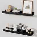SENJIE Floating Shelves for Wall Décor 24 Inch Long Set of 2 Nursery Book Shelves Bathroom Shelves Over Toilet Shelf for Books, Plants, Toys, Photo Frames, Picture Ledge-Black
