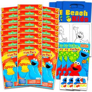 Cookie Monster Mini Party Favors Set for Kids Toddlers - Bundle with 24 Sesame Street Play Packs with Coloring Pages, Stickers (Cookie Monster Birthday Party Supplies)