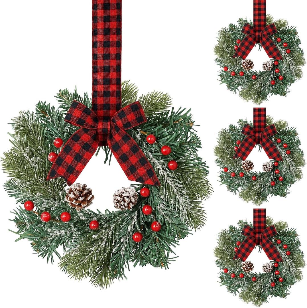 JEXINE Christmas Wreath for Front Door Wall Windows 18 inch Artificial Xmas Decoration with Pine Cone Berries Indoor Outdoor Deco, Pack 2