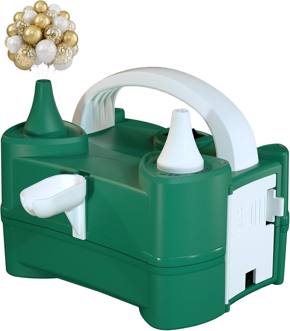 Electric Air Balloon Pump and Tying Tool in One, Balloon Pump Electric, Portable Dual Nozzle Balloon Pump Inflation for Party Decorations 110V-120V 400W (Green)
