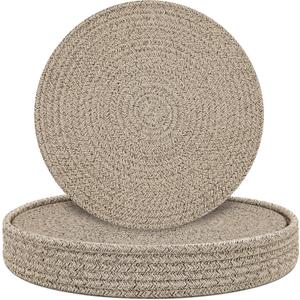 Round Placemats Set of 6 with Holder, Cotton Rope Woven Place Mats, Hot Pads for Kitchen, Heat Resistant Table Mats, 13 Inch Farmhouse Washable Braided Placemat for Kitchen Decor (Brown)