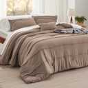 Bedsure California King Comforter Set - 4 Pieces Pinch Pleat Bed Set, Brown Boho Bedding for All Season, 1 Soft Comforter, 2 Pillowcases, 1 Decorative Pillow