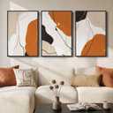 Large Framed Burnt Orange Abstract Wall Art for Living Room, 24x36 Inch | 3 Piece, Canvas print, Modern artwork, Minimalist line, Bedroom picture, Dining room decor, Office decor, Solid wood frame