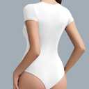 Women's Double-Lined Round Neck Short Sleeve Bodysuit Stretchy T-Shirt Body Suits Basic Tops for 2026 Summer Wear (XXL)