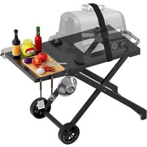 Grill Stand for Ninja Woodfire Outdoor OG700 OG800 Series, Portable Folding Grill Table Cart for Ninja Woodfire OG701 OG850 OG951 and OO101 Pizza Oven with Side Table