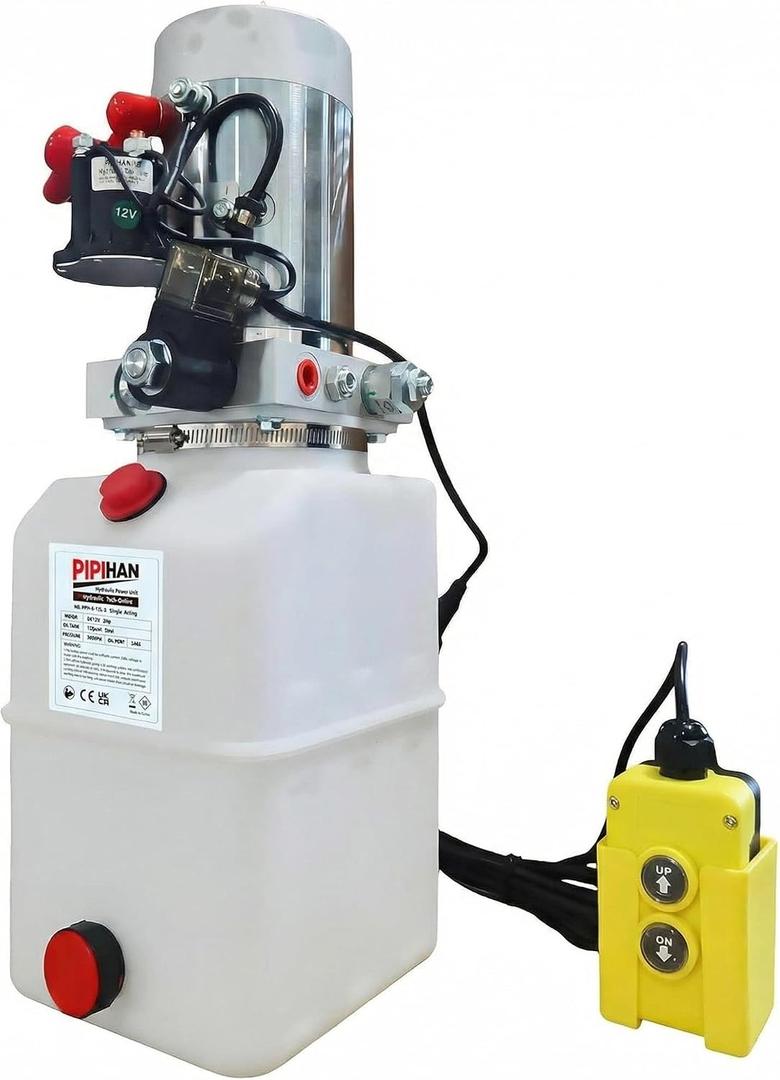 Single Acting Hydraulic Pump 6 Quart Hydraulic Power Unit 12V DC Hydraulic Pump (Plastic Oil Reservoir Single Acting 3200 PSI) SAE#6 Connector for Dump Trailer Car Lifting