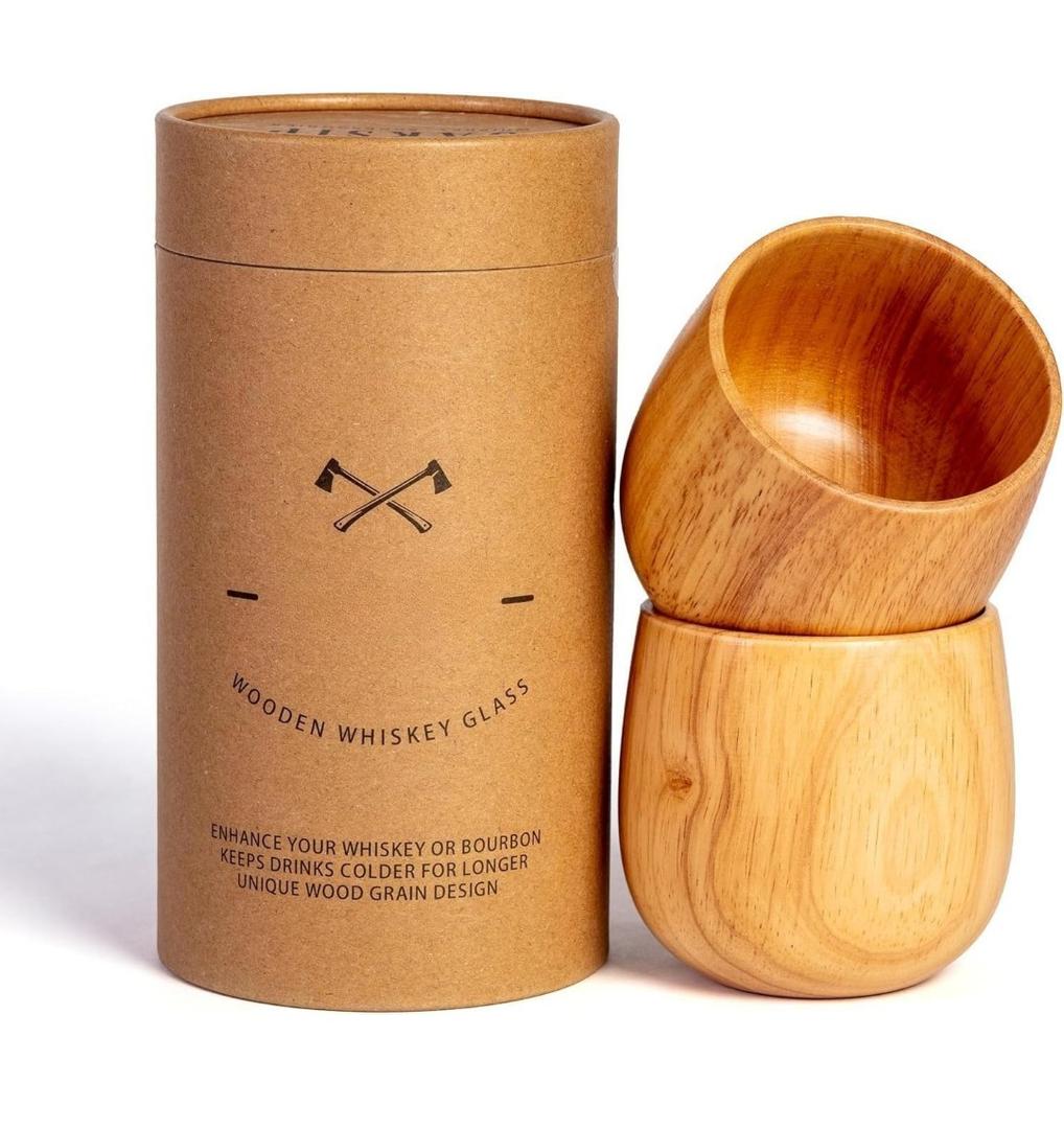 expertly crafted OAKSIP Wooden WHISKEY GLASS .Cup for Coffee & Tea, Portable Drinking Cup for Home, Office, Outdoor Use, with Kraft Paper Tube Packaging, for All