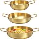 Okllen Set of 3 Korean Ramen Noodle Pot with Handles, Stainless Steel Everyday Pan, Golden Korean Cooking Pot for Soup, Noodle, Pasta, Home and Outdoor, Dishwasher Safe, Size 7", 8.7", 9.5"