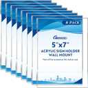 8 Pack Acrylic Sign Holder 5 x 7 Wall Mount Sign Holders, Clear Acrylic Wall Frame with Double Sided Tape for Office, Home, Business-Vertical (5x7, 8 Pack)