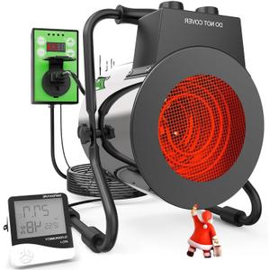 Buyplus Greenhouse Heater with Digital Thermostat, 1500W Outdoor Heaters for Patio, Overheat Protection & 3S Fast Heating, Electric Space Heater for Greenhouse, Patio, Garage, Flower Room, Silver