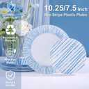 U-QE 20Pcs Blue Plastic Plates - Blue Stripes Plates Disposable Heavy Duty, Fancy Stripes Pattern Perfect for Weddings, Tea Parties, Holidays - 10.25" Dinner & 7.5" Dessert Plastic Plate