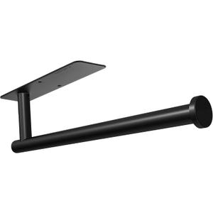 Paper Towel Holder Under Cabinet - Wall Mount & Self-Adhesive, Black Stainless Steel, Hanging Paper Towels Holder for Kitchen & Bathroom, Strong Stick-On or Screw Mount Kitchen Paper Towel Rack