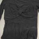 REORIA Women's Sexy Round Neck Long Sleeve Trendy Front Twist Knot Sheer Mesh Ruched Going Out Bodysuits Tops (Medium, Black)