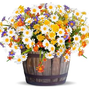 12 Bundles Artificial Daisy Flowers for Outdoors Summer Decor, UV Resistant No Fade Fake Cemetery Flowers Faux Plastic Greenery Plants for Hanging Planter Home Gardens Porch Memorial Day Decor(Colors)