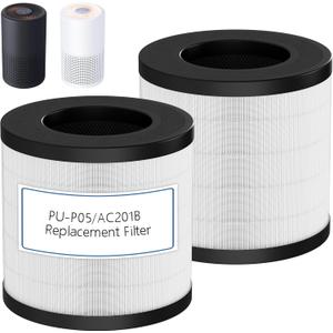 PU-P05/AC201B Replacement Filter Compatible with FULMINARE PU-P05 and Purivortex AC201B Air Purifiers, H13 True HEPA Air Filter for Home Pets Dander Dust Smoke Pollen, 2 Pack