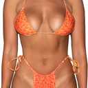 Women Halter String Bikini Flame Printed Two Piece Swimsuit Triangle Sets Spaghetti Strap Tie Swimwear (Orange, S)