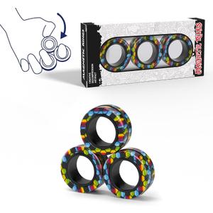 Magnetic Rings Fidget Toy Set, Idea ADHD Fidget Toys, Adult Fidget Magnets Spinner Rings for Anxiety Relief Therapy, Fidget Pack Great Gift for Adults Teens Kids Easter Basket Stuffers (3PCS)