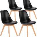 OLIXIS Dining Chairs Set of 4 Kitchen Mid Century Modern Chairs with Wood Legs and PU Leather Cushion for Living Room Bedroom Outdoor Lounge, Black
