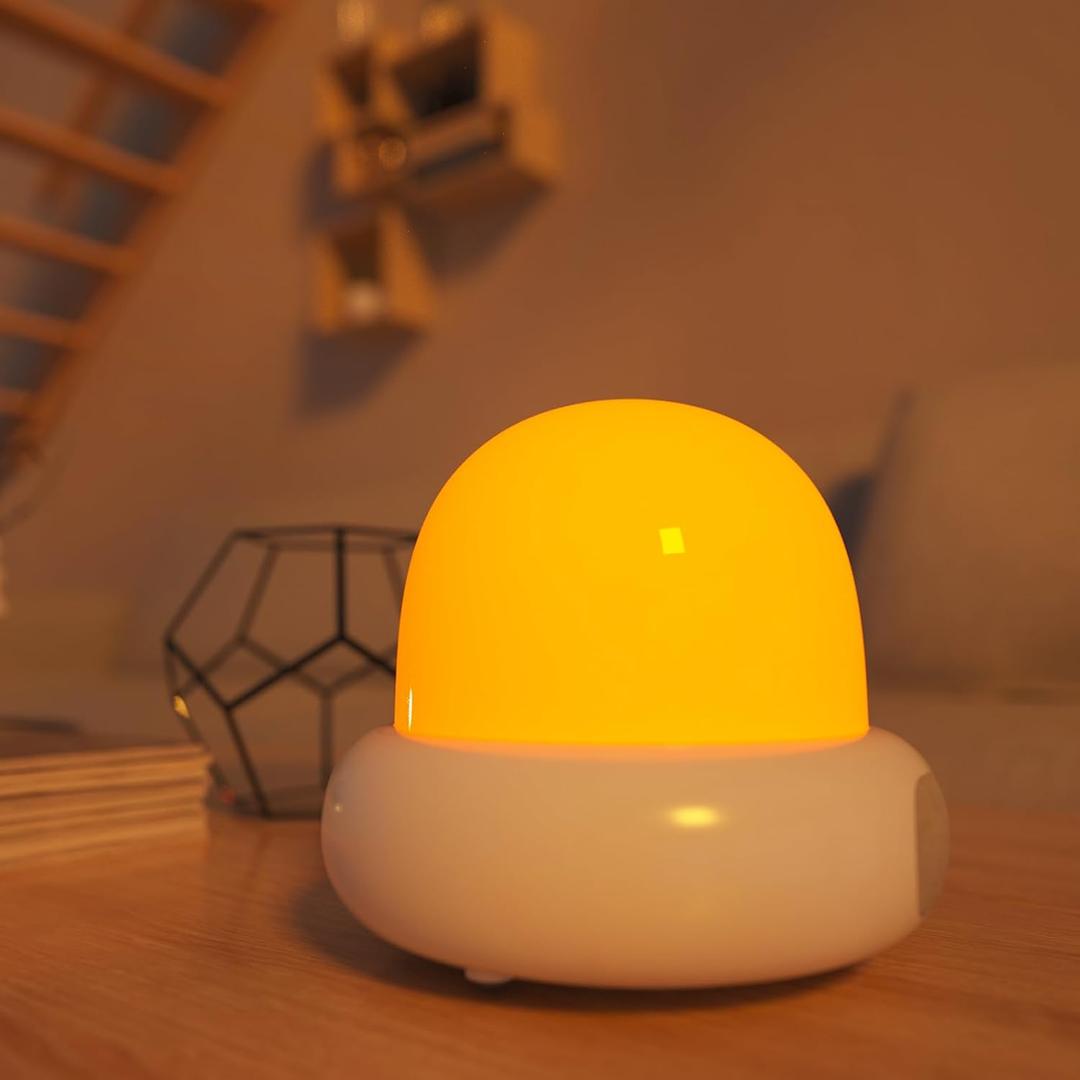 Night Light with Alarm Clock, Adjustable 8 Colors & 16 Sleep Sound Warm Night Light with Digital Alarm Clock for Kids, Adults, White