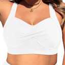 Daci Women Plus Size Push up Bikini Top Only Full Coverage Swimsuit Tops Twist Front Bathing Suit Bra for Large Bust (Large, White)