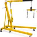2 Ton Folding Hydraulic Engine Hoist with Lever, Folding Engine Shop Crane Hoist Lift, Heavy Cherry Picker with 6 Wheels for Garage, Workshop,Gold