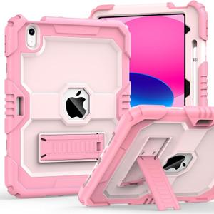 Case for iPad (A16) 11th Gen 11 inch 2025/ i Pad 10th Generation 10.9 inch 2022 with Pencil Holder/Built-in Stand, Shockproof Rugged Protective Cover for iPad 11th/ 10th Gen (Pink+LP+Pink)