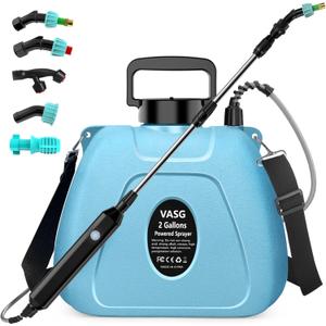 2 Gallon Battery Powered Garden Sprayer, Electric Sprayer, Weed Yard Lawn Sprayers with 5 Mist Nozzles & Retractable Wand & Adjustable Strap for Lawn, Garden, Yard