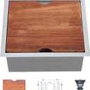 HOTIS 18 X 18 Inch Drop In Bar Sink, Stainless Steel Small Kitchen Sink, Top Mount Deep Workstation Single Bowl, Outdoor Camper Rv Laundry Wet Bar Prep Sinks With Grid & Drain & Cutting Board