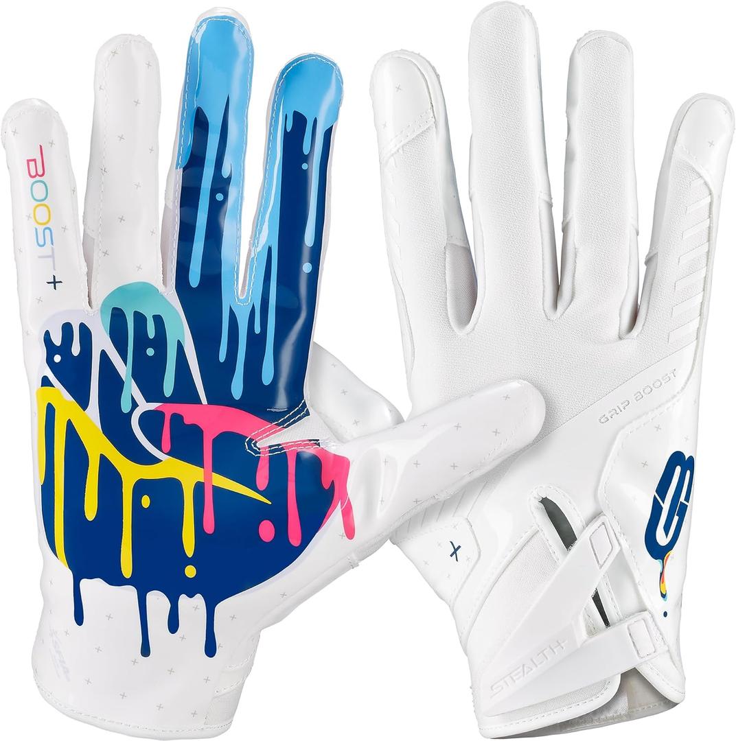 Grip Boost Football Gloves Peace Stealth 6.0 Boost Plus Technology Men's Receiver Gloves - Adult and Youth Sizes (Large, Crucial)
