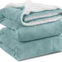 KAWAHOME Sherpa Fleece Queen Size Blanket for Bed - Extra Warm and Heavy Thick Blankets for Winter, Super Soft 500GSM Plush Blanket, 90"X 90" Spa Blue