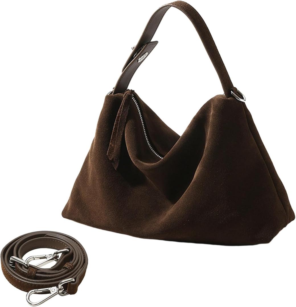 Suede Tote Bags for Women, Suede Purse Handbag Vintage Slouchy Hobo Shoulder Crossbody Bag