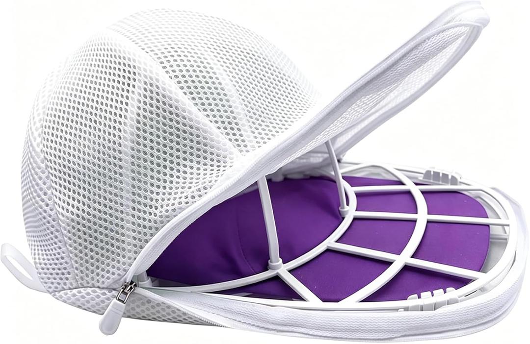 Hat Washer Cage for Washing Machine, Cap Washer with Mesh Bags Baseball Caps Cleaner/Cleaning Protector Cage (White- 1 Pack)