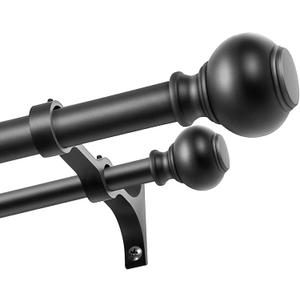 1 Inch Double Curtain Rods 72 to 144 Inches, Adjustable Telescoping Window Drapery Rod, Dual Heavy Duty Curtain Rods with Iron-Finials for Sliding Glass Door, Patio, Bedroom, Kitchen, Matte Black