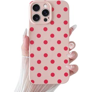Skyseaco Compatible with iPhone 16 Pro Max Case Cute Polka Dot Phone Case Soft Slim TPU Shockproof Phone Cover Full Camera Protection for Women Girls - Pink&Red