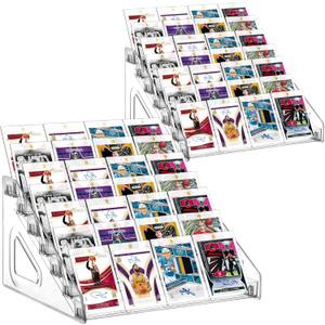 2 Pack 7 Tier Acrylic Card Display Stand, 7-tiers Versatile Display for Trading Cards, Greeting Card Display Stand, Portable Display Rack Holder for Graded Cards, PSA Cards, Sports Cards, Business Cards