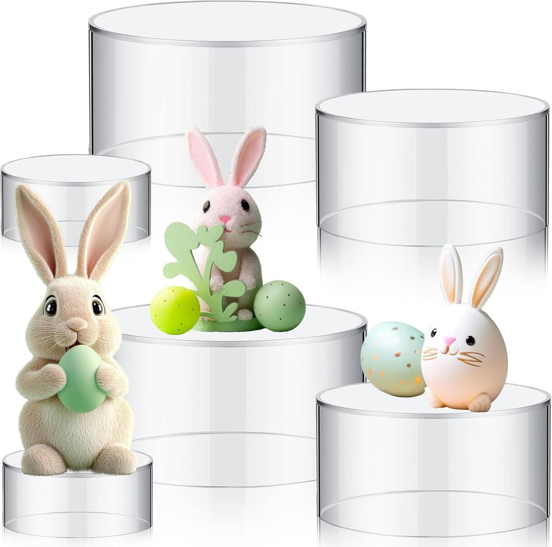 Jerify 6 Pcs Acrylic Risers Display Stands, 5.91'' 5.12'' 3.54'', Clear Round Nesting Pedestal Shelf with Hollow Bottom for Tabletop Jewelry Display, 3 Sized