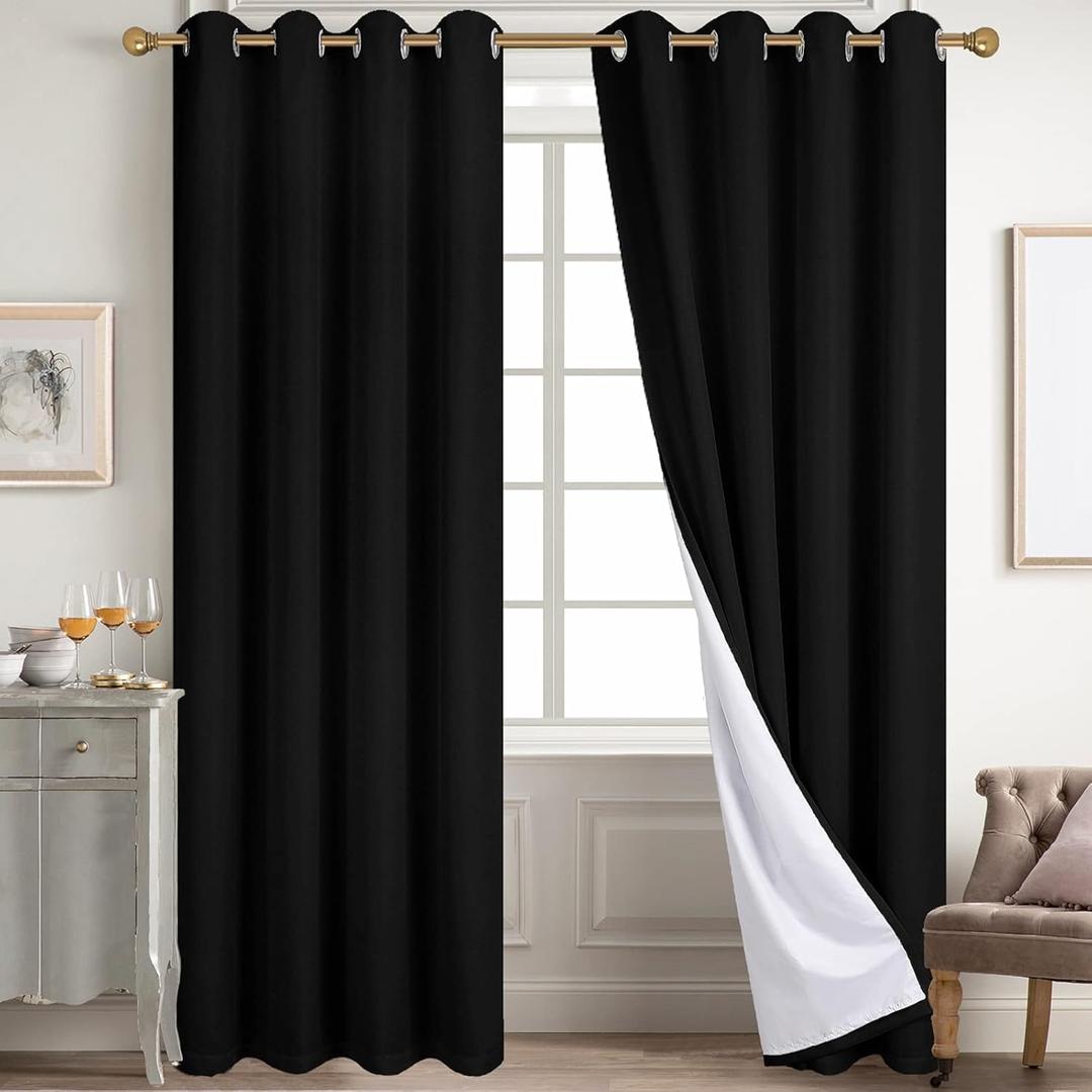 SMILETIME 100% Blackout Black 52 x 96 in Long Velvet Curtains with Grommet, Thermal Insulated Super Soft Privacy Noise Reducing Velvet Curtains for Living Room Bedroom, 2 Panels