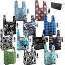 BeeGreen Heavy Duty Reusable Grocery Bags Shopping Bags for Groceries - 12 Pack Foldable Tote Bag Large Travel Cloth Bags with Handles - Reusable Gifts Holiday Bags Gift Bag for Women Animal Lover (Animal-black,white,green,brown,grey)