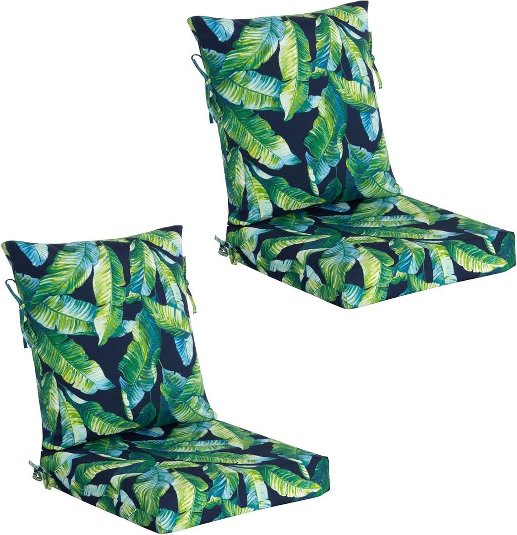 COZYVIDA Patio Seat Cushions Set of 2,20x42x4 in,Tropical Leaf | 35D High-Resiliency Foam,PFAS-free,UV-Fade & tear & Water-Resistant,YKK Zippered,for Patio,Porch & Garden